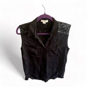 Carapace Black Tank Blouse w Faux Leather & Sheer Back - Small (See Photos)